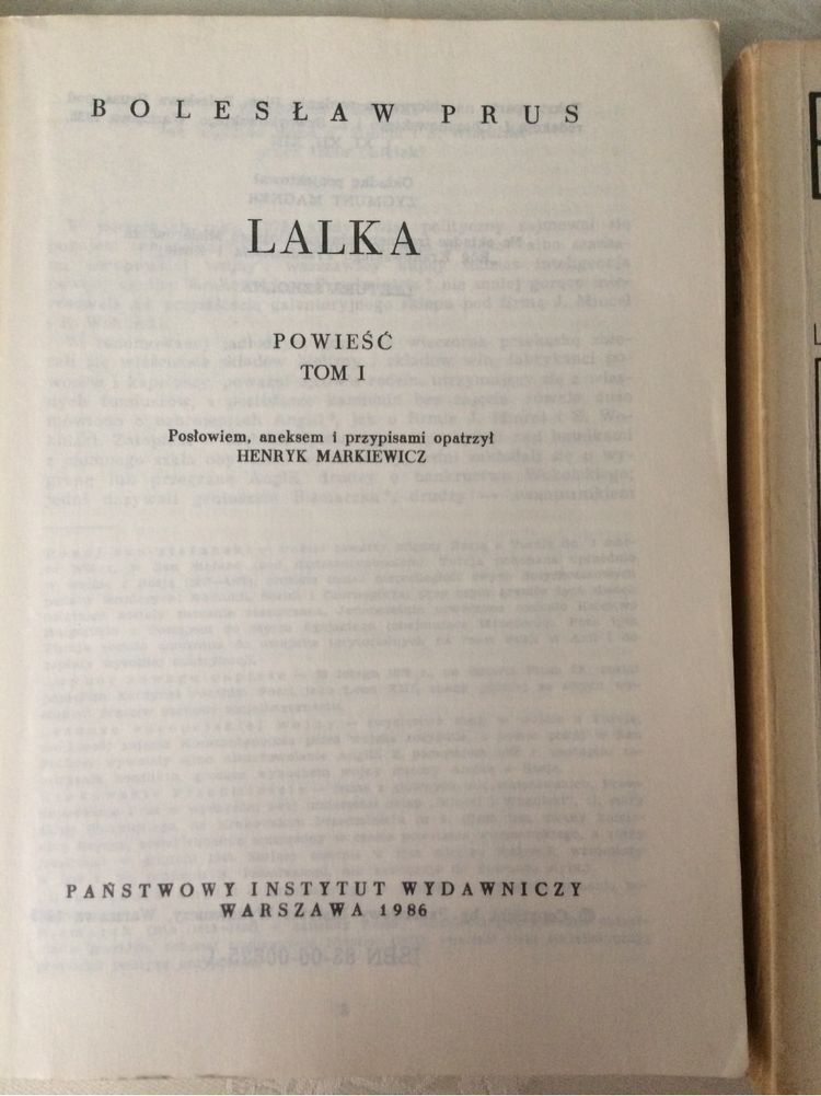 „Lalka”  Prus tom 1-2 (wydanie 1986r)