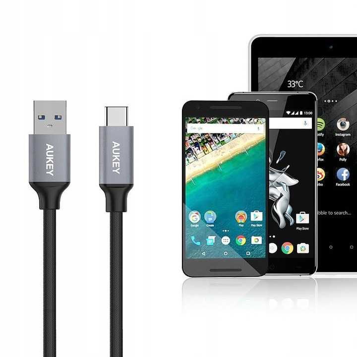 AUKEY - CB-CD3 nylonowy kabel Quick Charge USB C-USB 3.0 | 2m | 5 Gbps