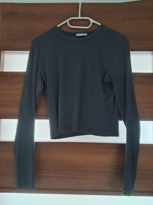 Crop top szary na długi rękaw