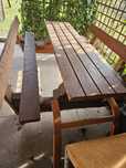 Ława , stół drewniany ławka komplet solidny dla. 238 cm szer. 180 cm.