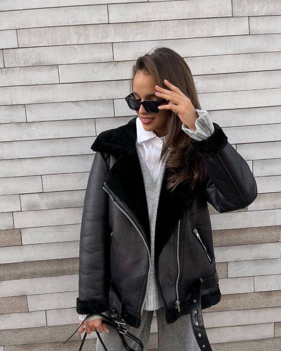 Черна дублянка авиатор