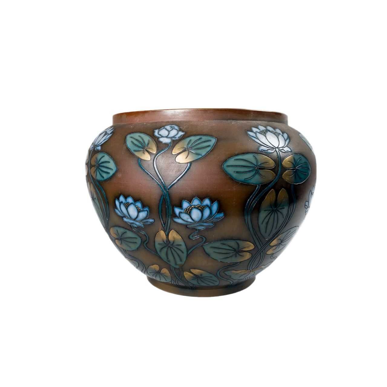 Vaso chachepot flor lótus Arte Nova Sarreguemines | 1930