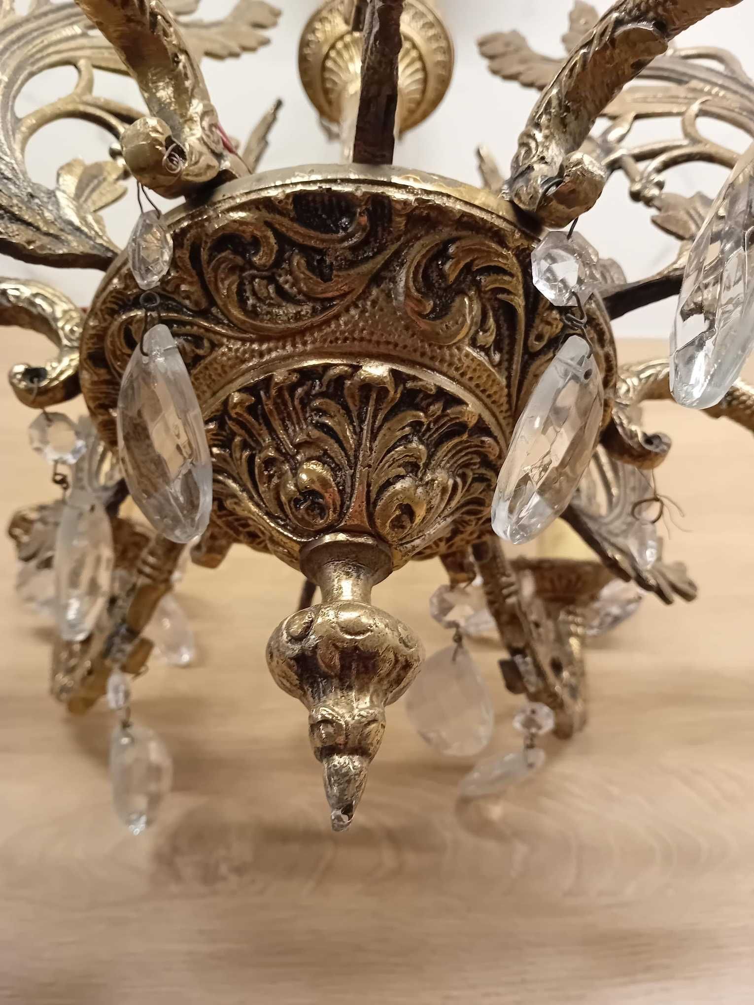 Żyrandol mosiężny sześcioramienny z kryształami, Hiszpania