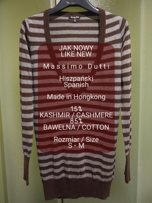 Massimo Dutti  Elegancki damski sweterek, 15% Kaszmir, Roz. S-M