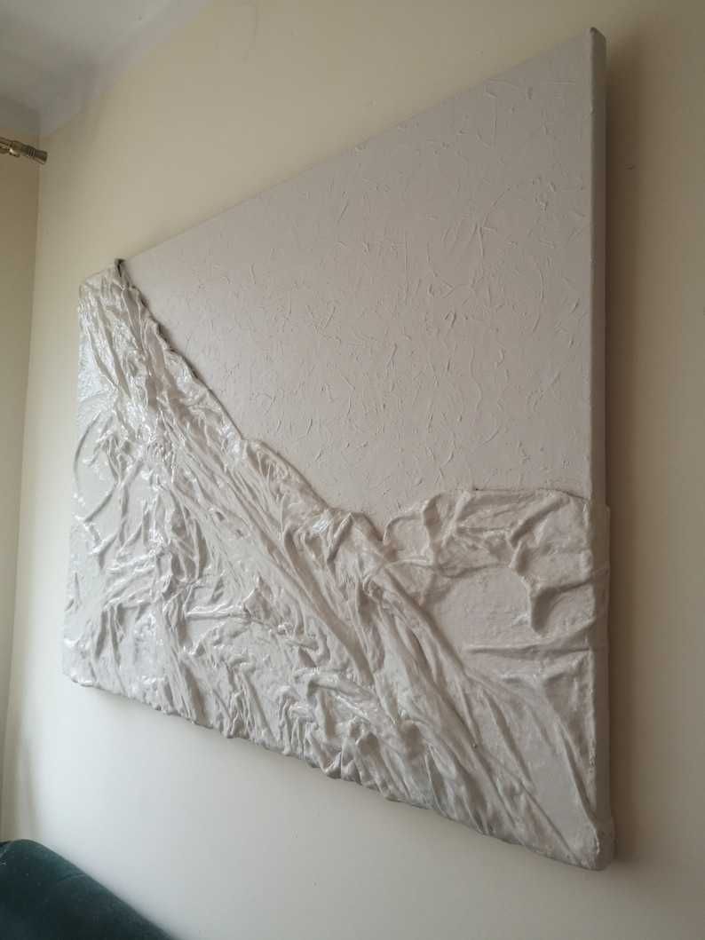 Obraz strukturalny gipsowy 100x70 modern art rzeźba biały tkanina