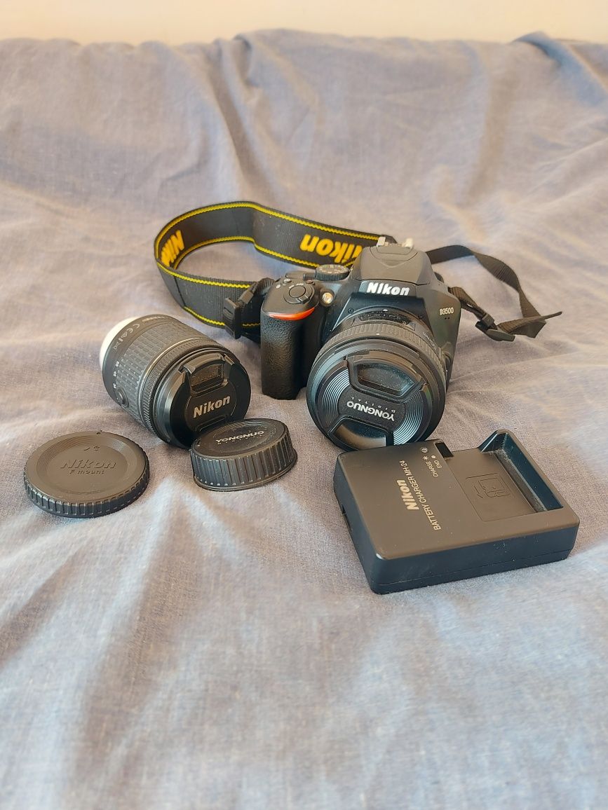 Câmera nikon D3500 + lente 50mm youngno