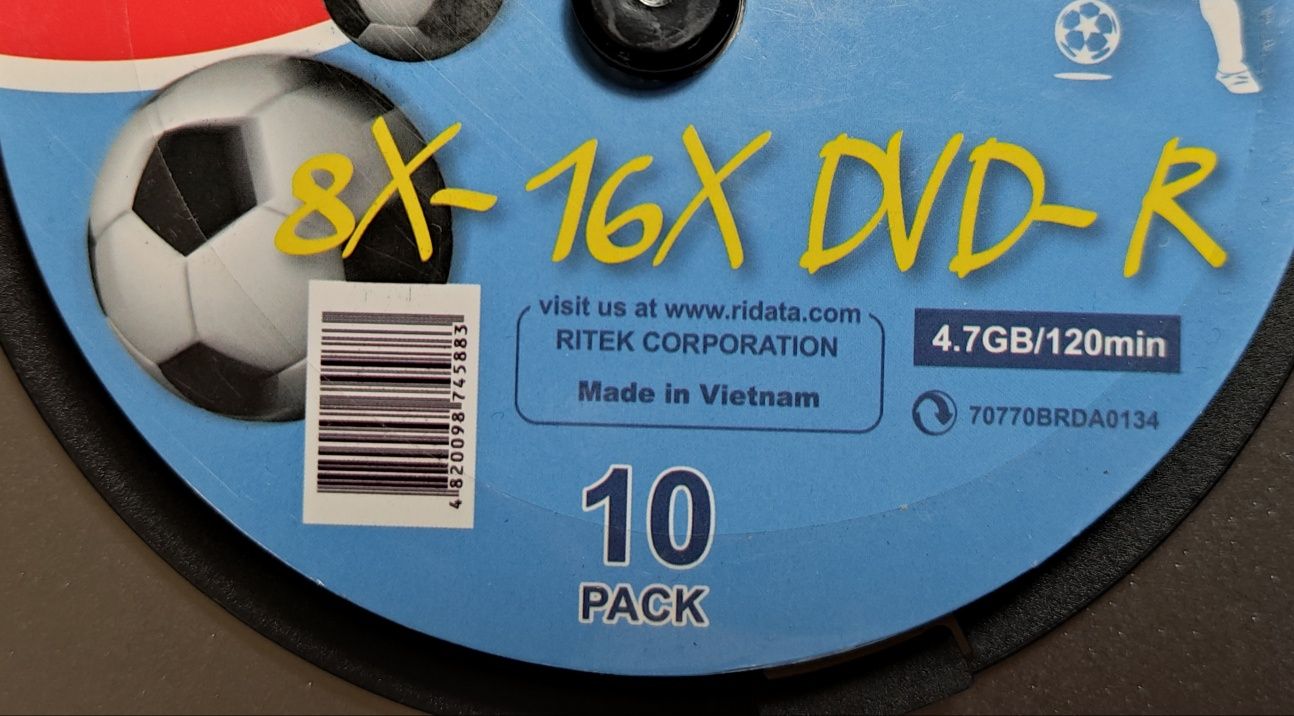 НОВЫЕ DVD-R диски RIDATA 8Х-16Х 4,7 Гб архив хранение данных Двд минус