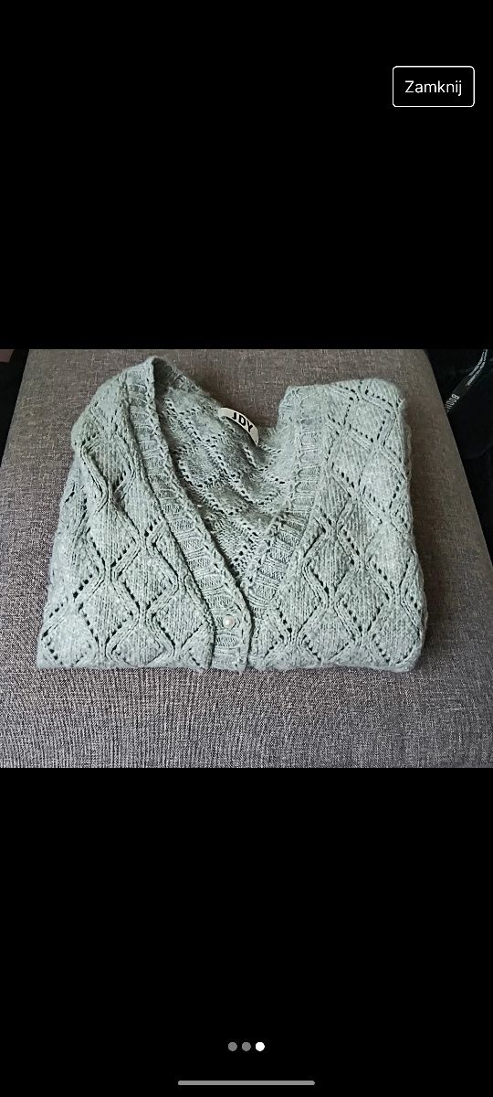 Ażurowy rozpinany sweter kardigan na guziki perełki.