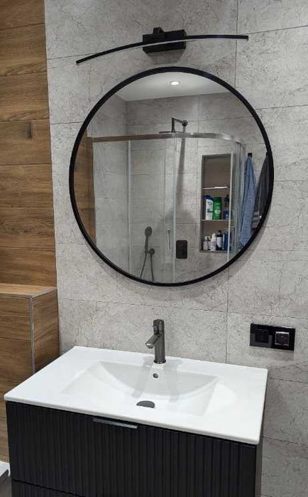 Duże OKRĄGŁE LUSTRO Wiszące 80cm Czarne Do Łazienki Salonu (PROMOCJA)