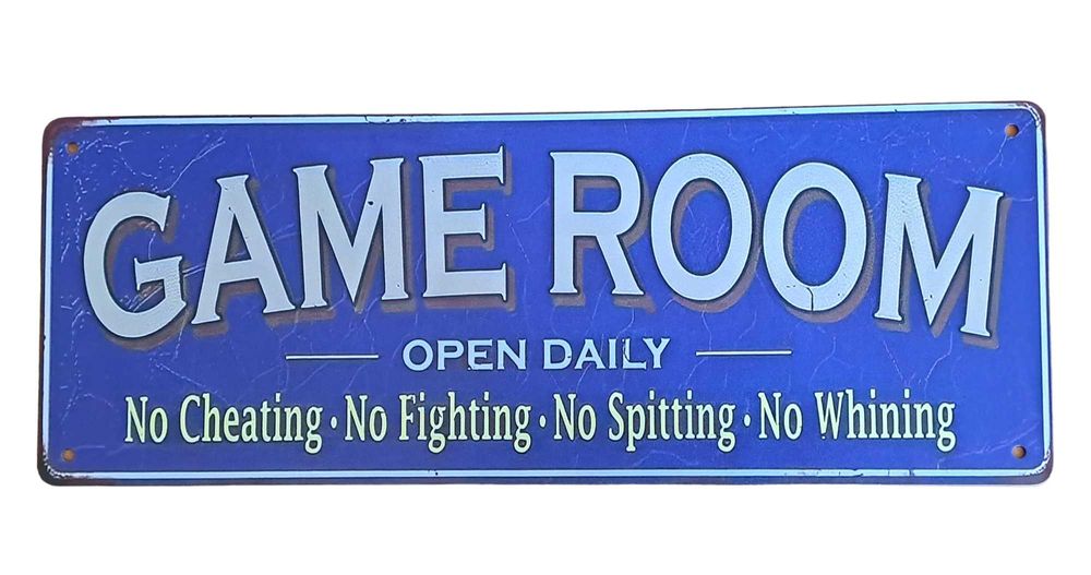 Tabliczka informacyjna GAME ROOM 40x15cm, dekoracja ścienna, niebieska