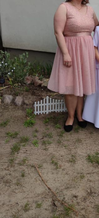 Sukienka piękna 40-42 pudrowy róż + marynarka