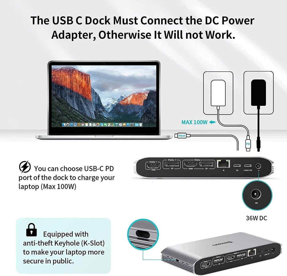 Minisopuru DS808 Док-Станция 4K 100Вт DispayLink / USB Концентратор