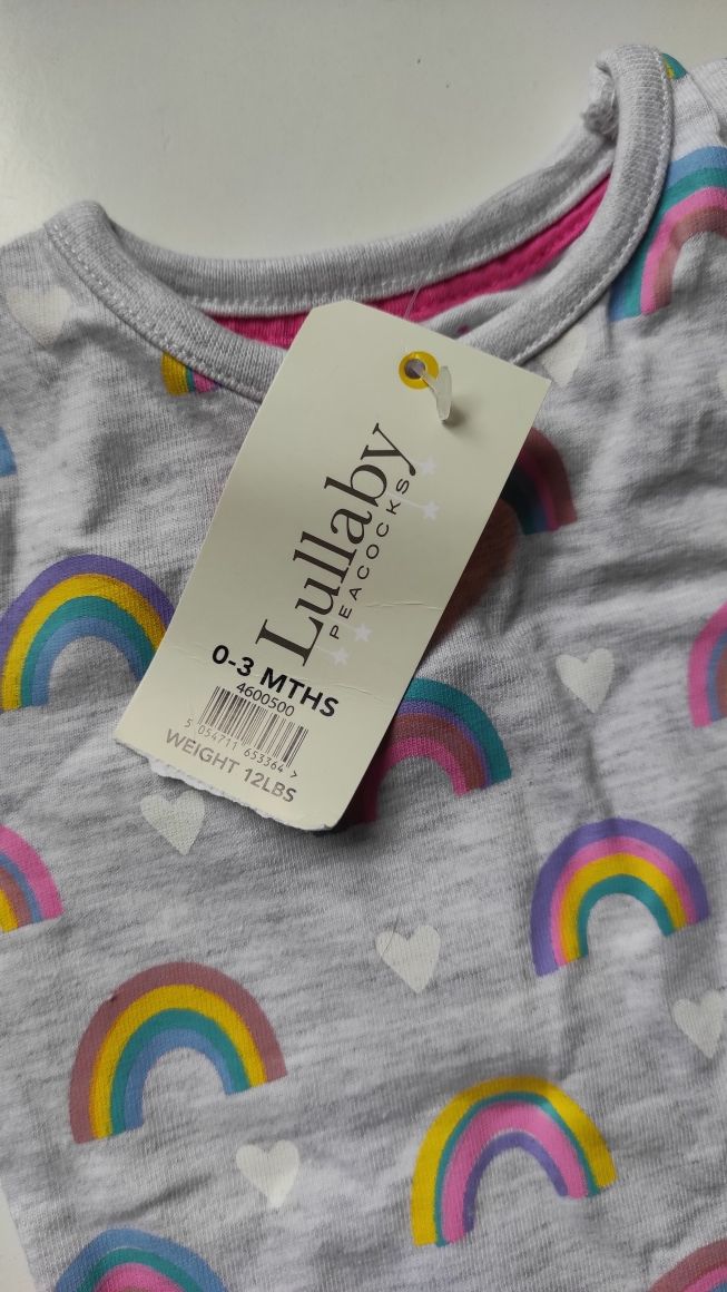 Bluzka koszulka w tęcze LullaBaby dla niemowlaka 0-3 miesięcy