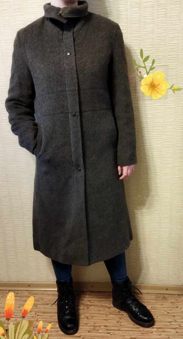 Длинное пальто шинель на молнии 60% шерсть Португалия
