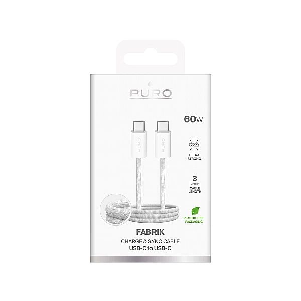 Kabel Puro Fabrik 4/240W w oplocie USB-C - USB-C 1m - biały