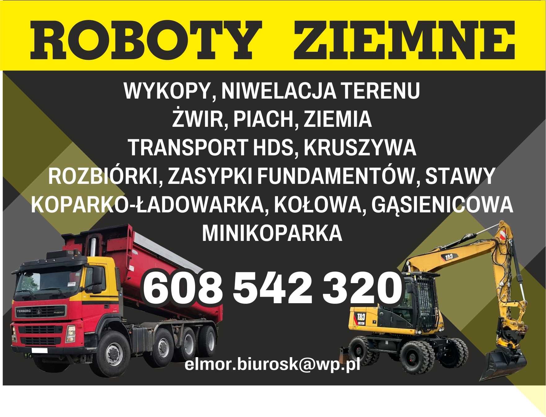 Roboty ziemne minikoparka koparka gąsienicowa transport ziemia piach