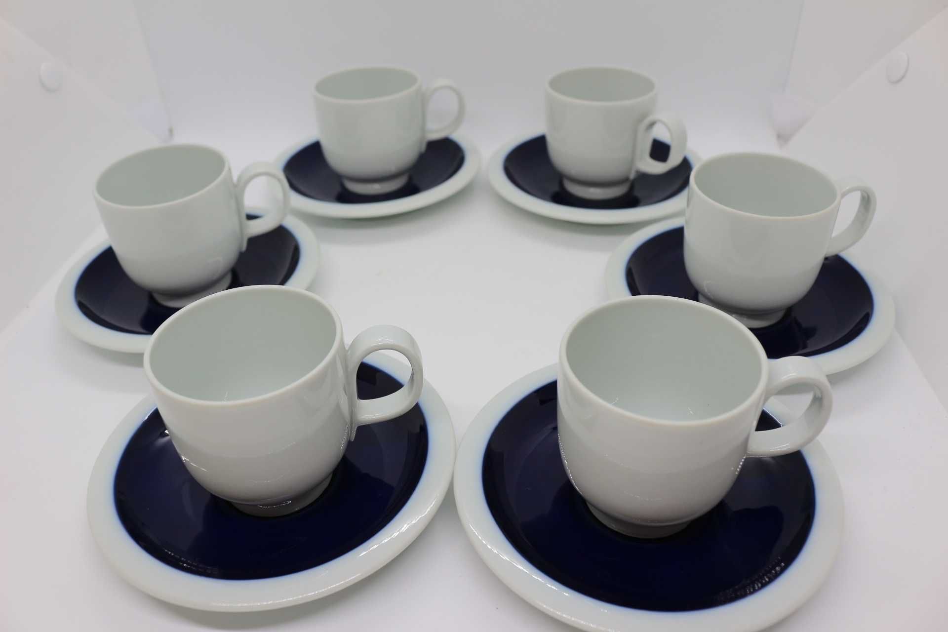 6 Chávenas Café c Pires azul e branco Vista Alegre 1971