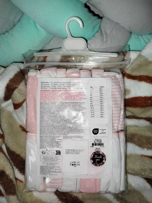 Majtki dziewczęce 10 sztuk 11–12 lat różowe i białe wzory