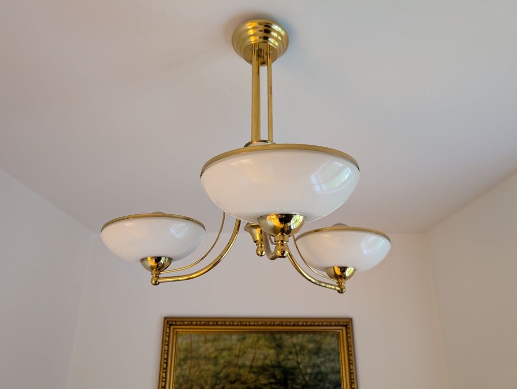 Żyrandol lampa sufitowa biało złota na 3 żarówki