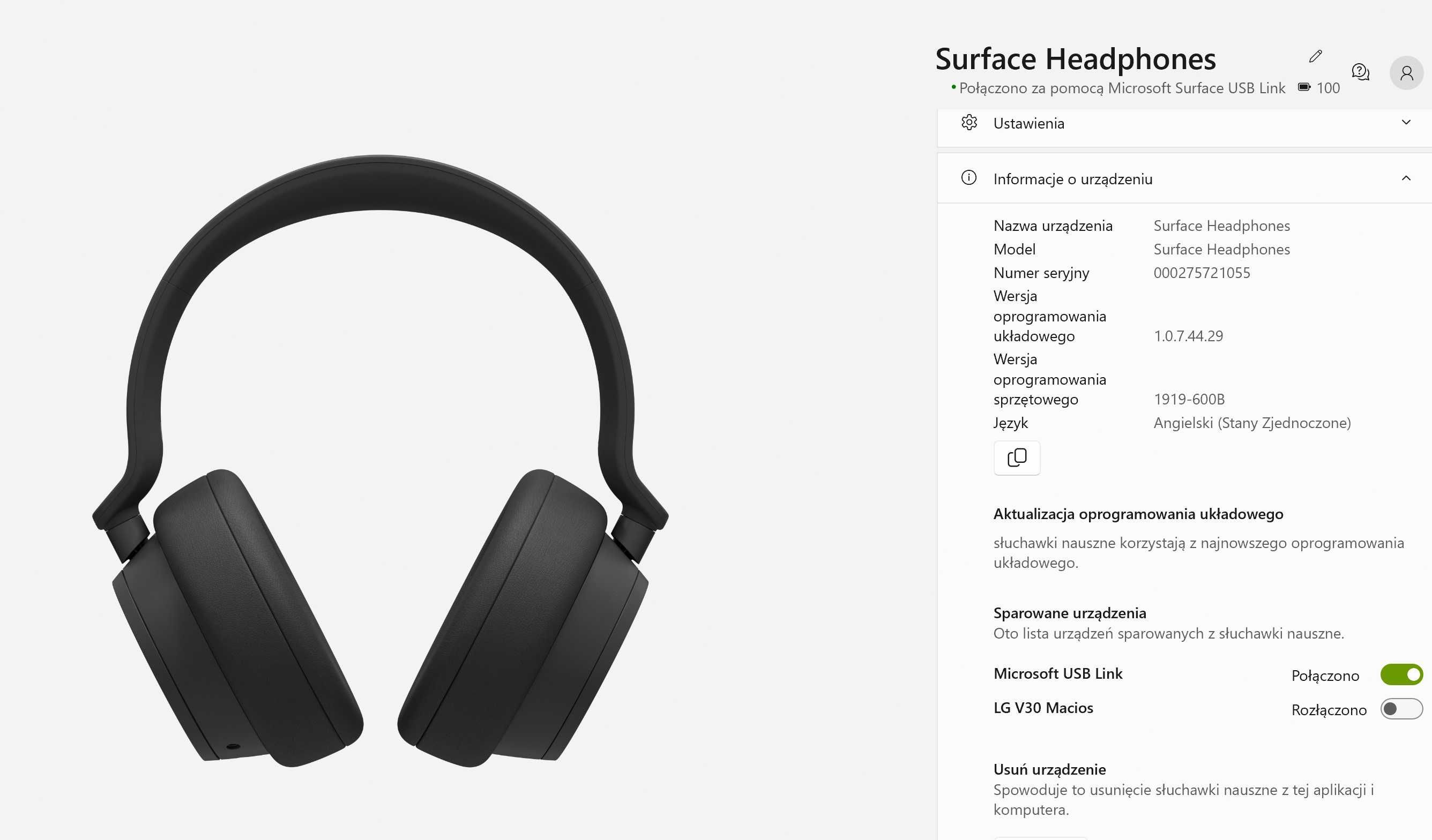 Słuchawki bluetooth Microsoft Surface Headphones 2+ 1919 dongle usb