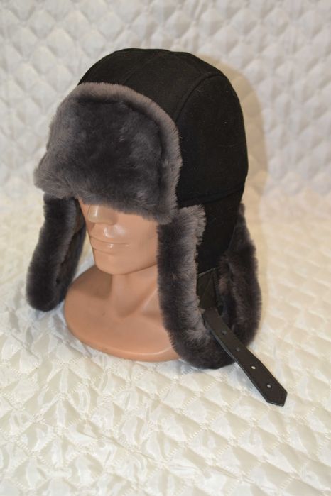 Czapka Zimowa-Pilotka ,Uszatka -Skóra Owcza Naturalna