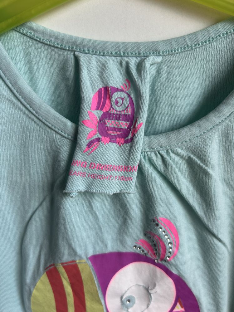 Turkusowy t-shirt papuga cekiny young dimension r. 116