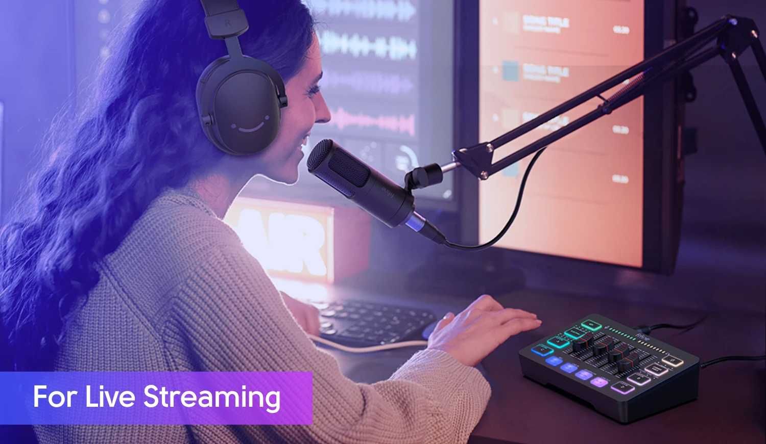 Misturador de Áudio FIFINE Sc3 para jogos, RGB, com entrada XLR (Novo)