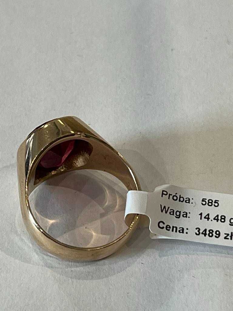 Złoty sygnet z nat rubinem, pr585, 14k, 14.48gr, rozm25/Komis Krzysiek