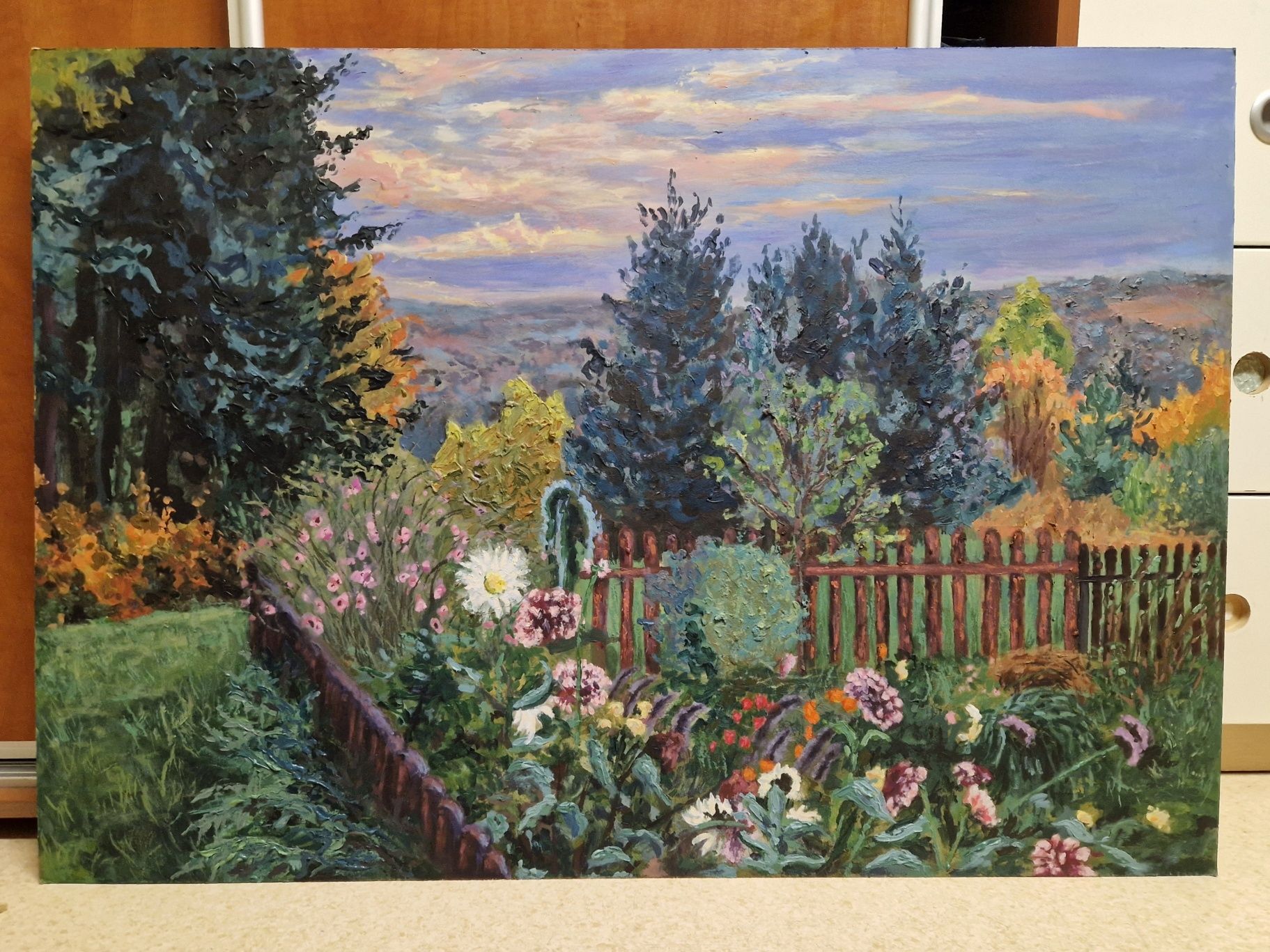 Pejzaż farbami akrylowymi 100x70 cm