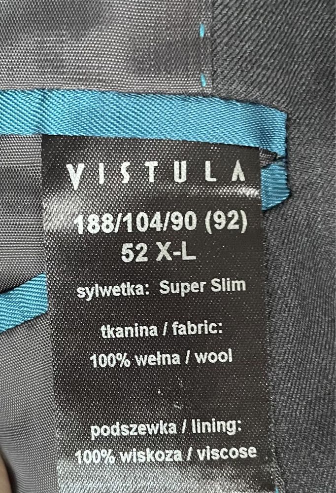 Garnitur vistula super slim, wełna rozm 52 grafit