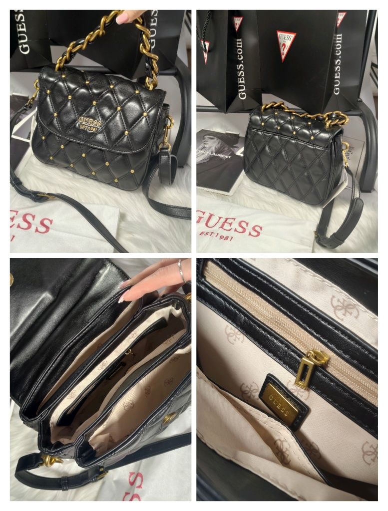 Сумка Guess Triana Flap Shoulder. Сумка гес через плече чорний колір