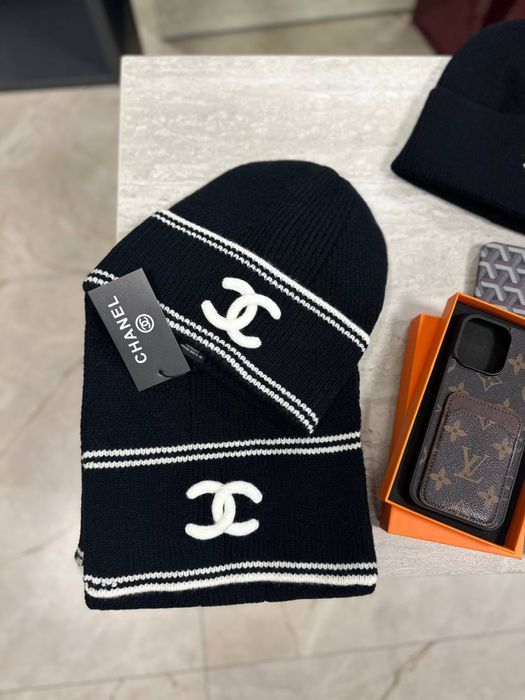 Зимовий комплект Chanel кашеміровий шерстяний шапка шарф