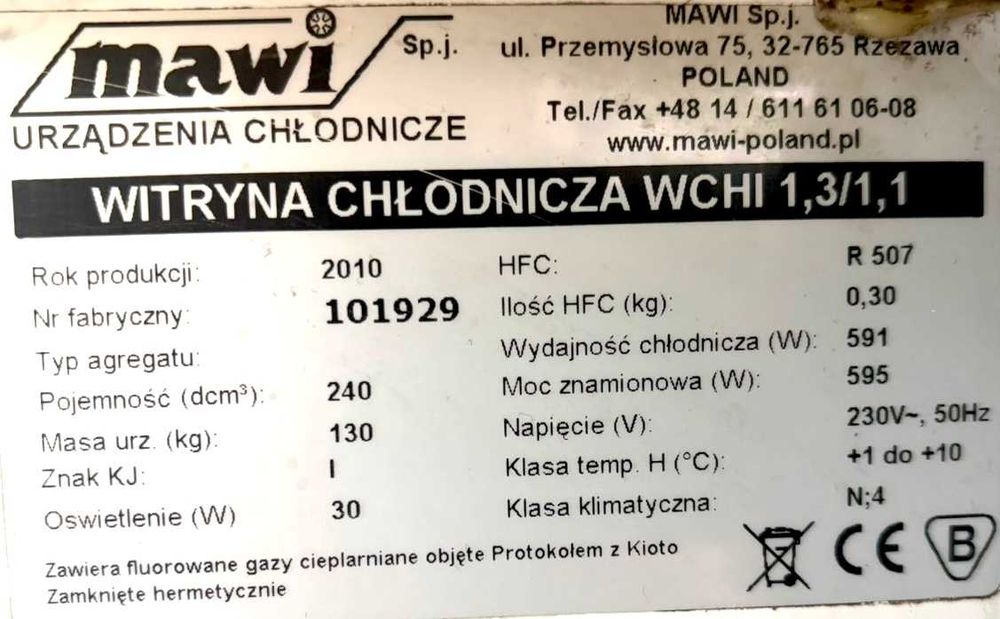 Холодильна вітрина MAWI WCHI 1,3/1,1 (Польща)