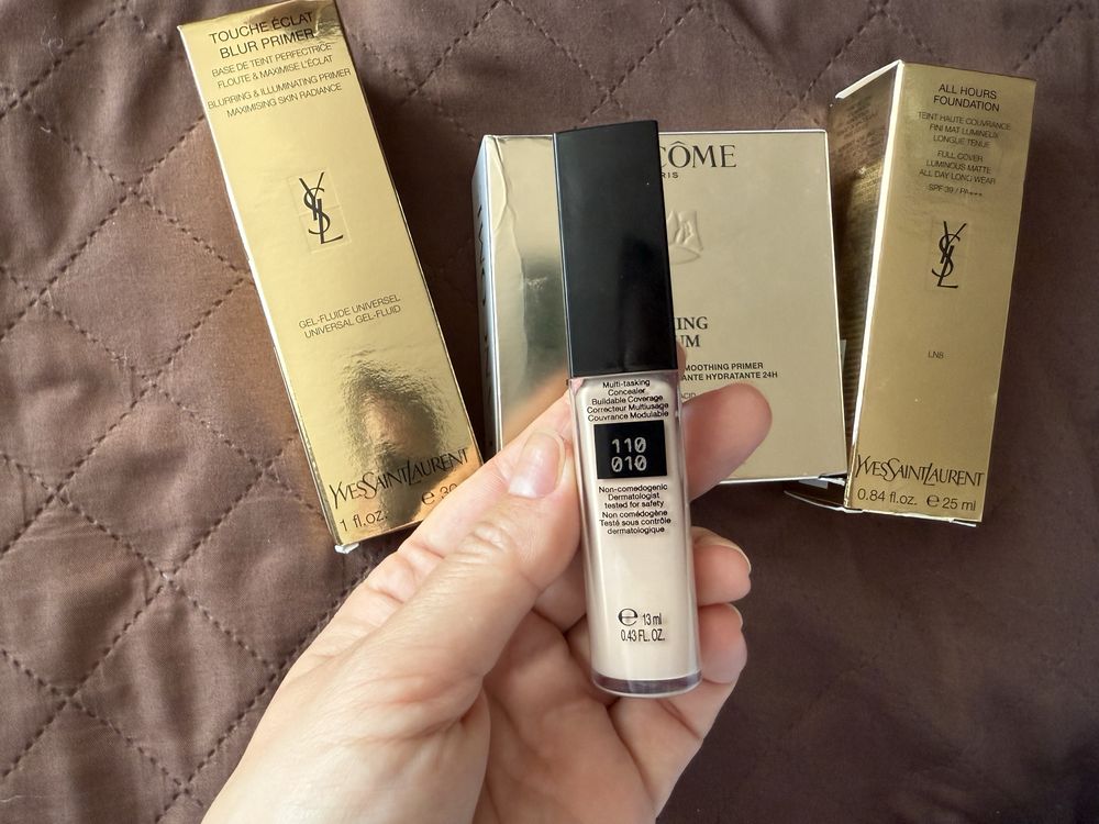Lancome all over concealer Yves Saint Laurent primer foundation