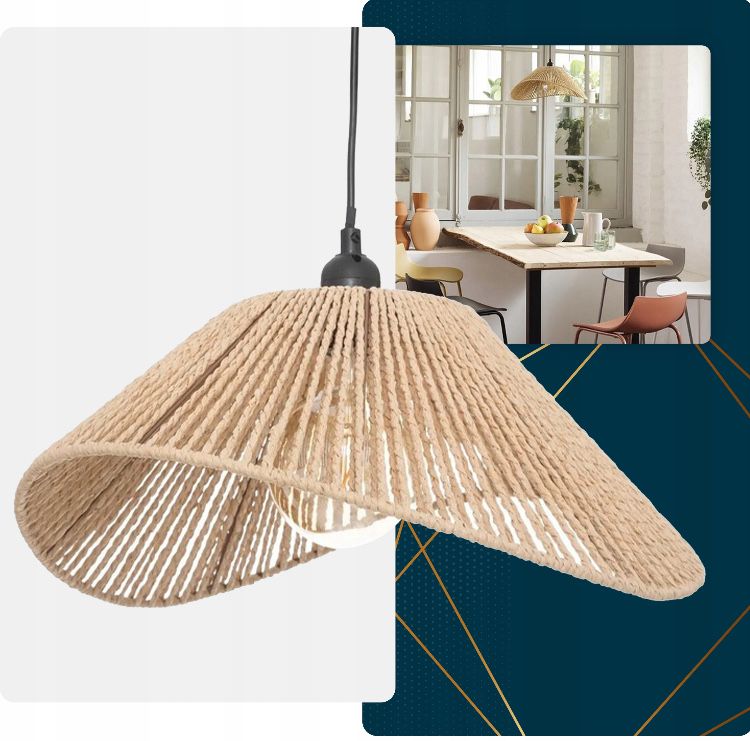 Nowoczesna wisząca lampa w stylu boho klosz pleciony 45cm