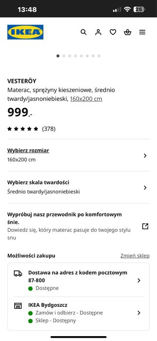 Materac ikea vesteroy 160x200