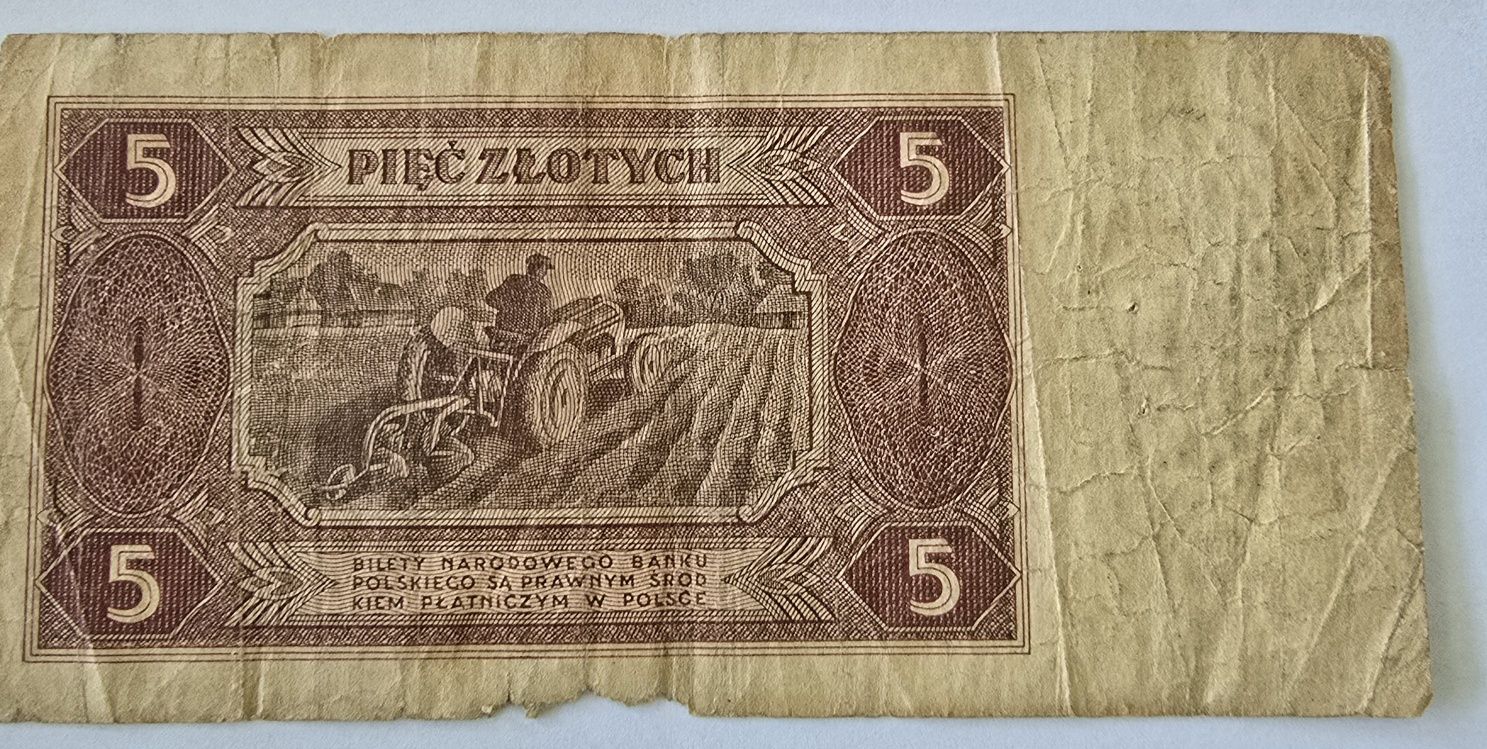 Banknot 5 zł 1948r. Traktorek