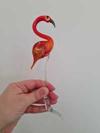 Szklana figurka flamingi ptak że szkła rękodzieło ozdoba