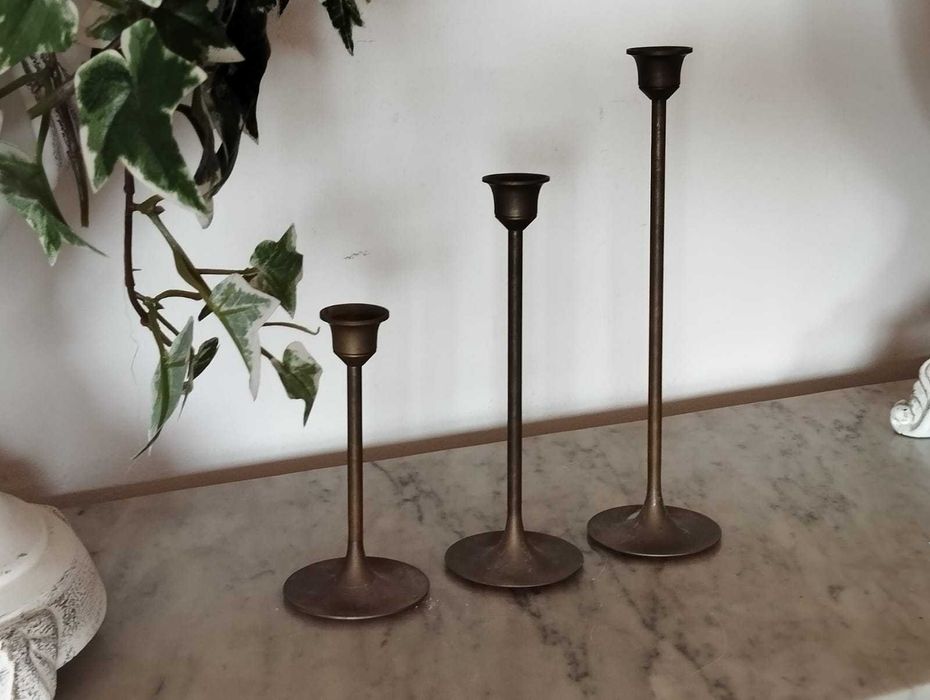 Conjunto 3 Castiçais Metal Antigo