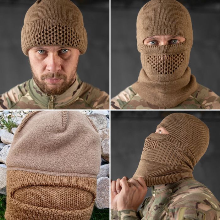 Тактична військова зимова шапка балаклава в'язана койот / олива
