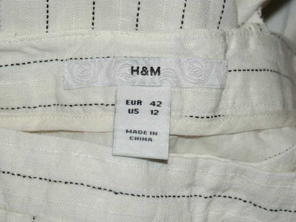 H&M LEN lniane damskie spodnie proste białe 42