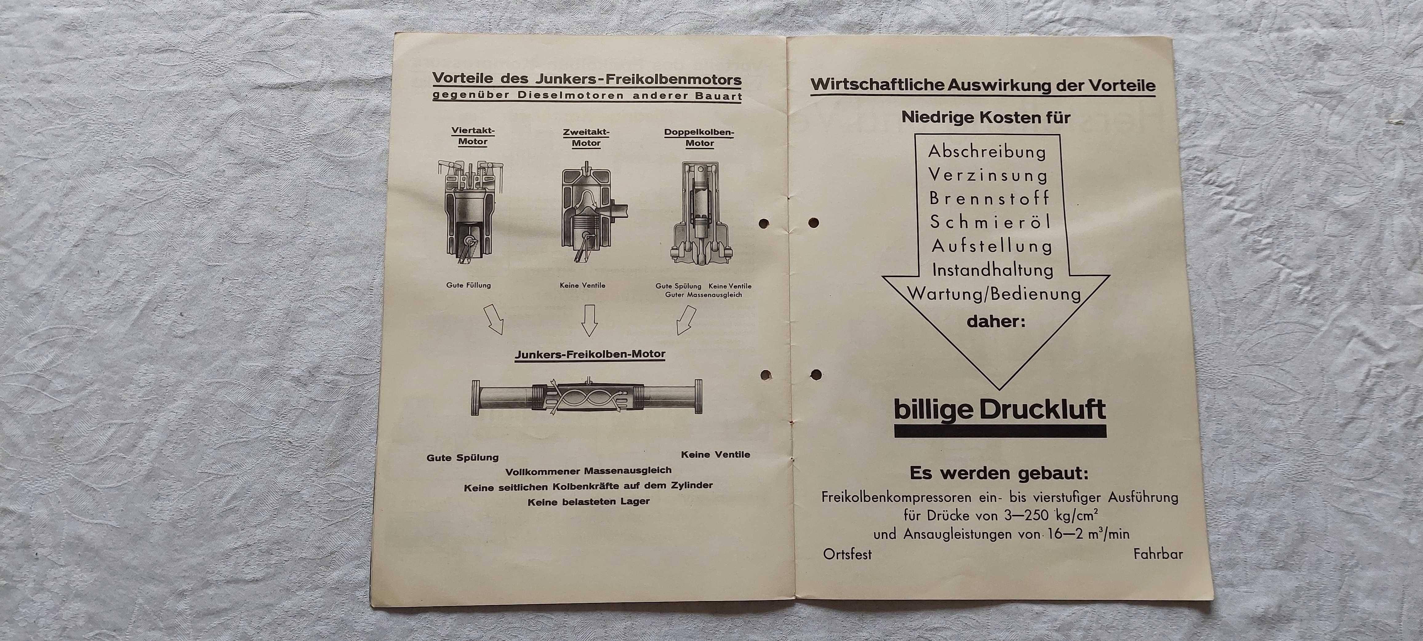 Prospekt reklamowy kompresorów Junkersa lata 30-te XX w.