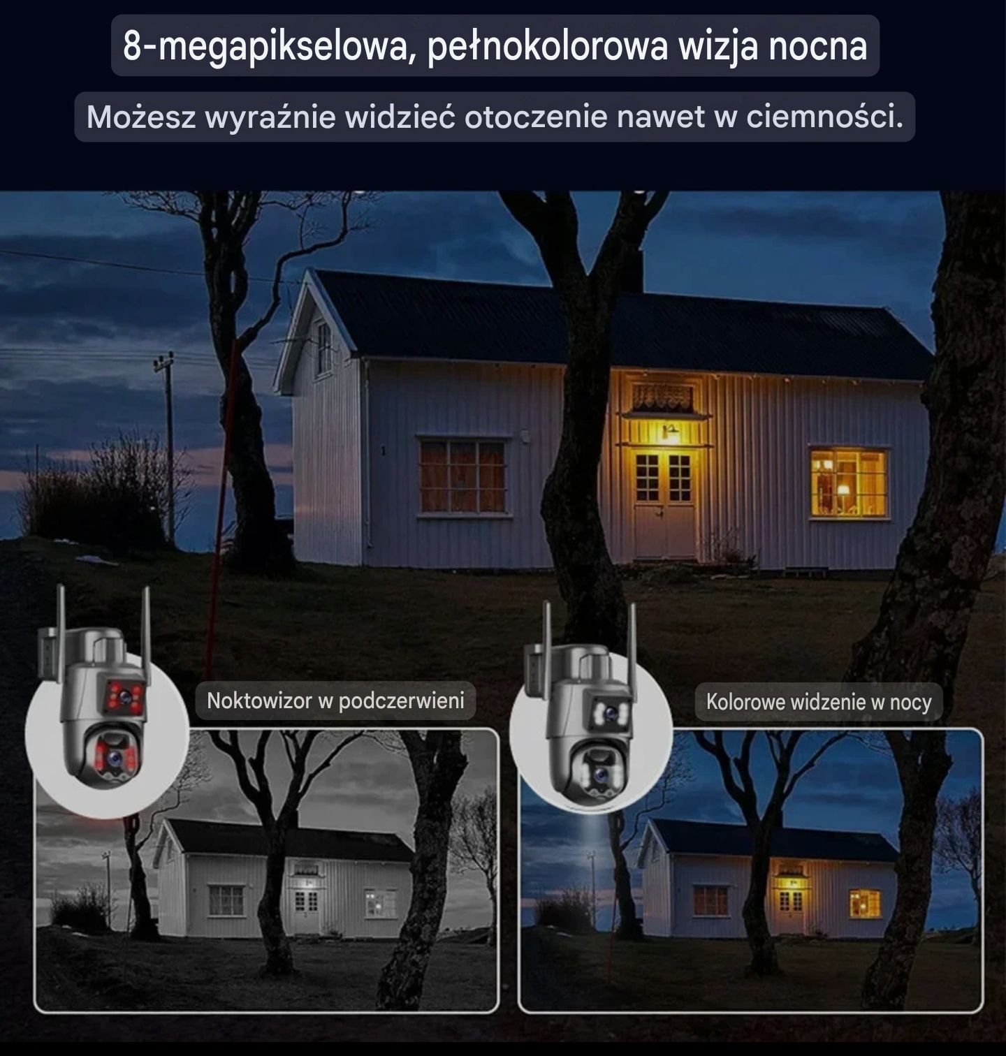Kamera 4G na kartę SIM Solarna IP65 8MP podwójny obiektyw