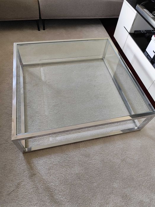 Vendo mesa quadrada em inox e vidro