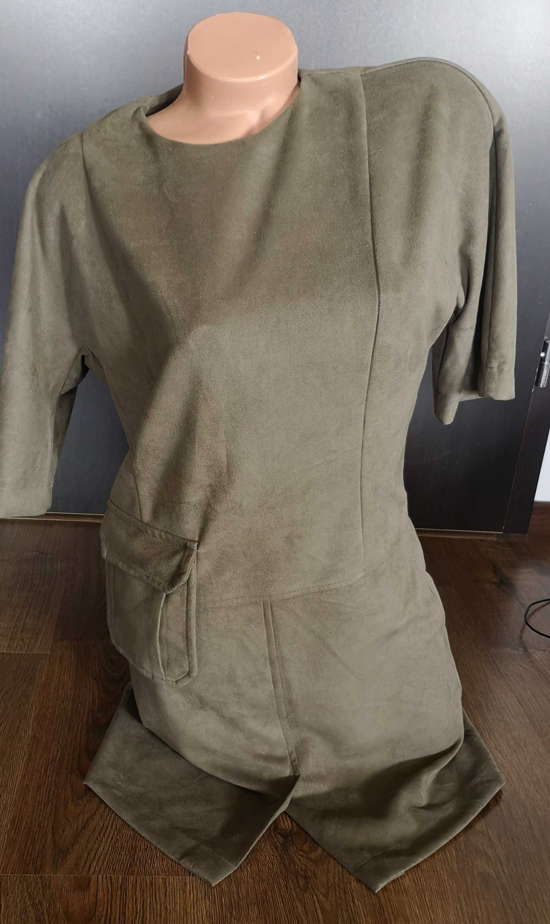 Zamszowa khaki sukienka M/L