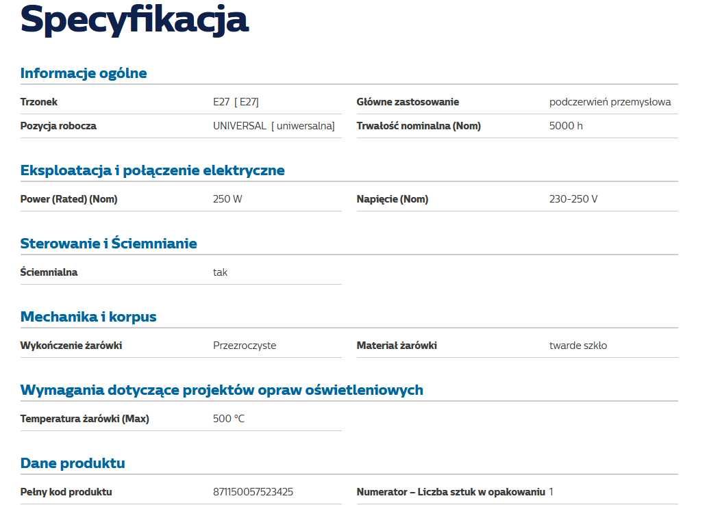 Żarówka Philips Promienik kwoka 1szt