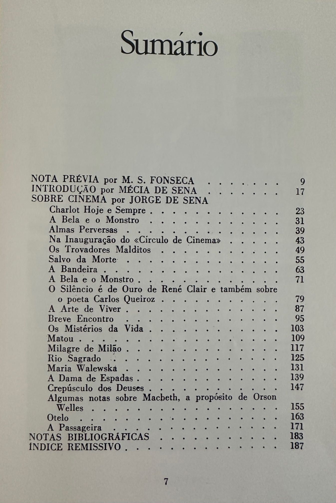 Sobre Cinema - Jorge de Sena - Cinemateca - 1988