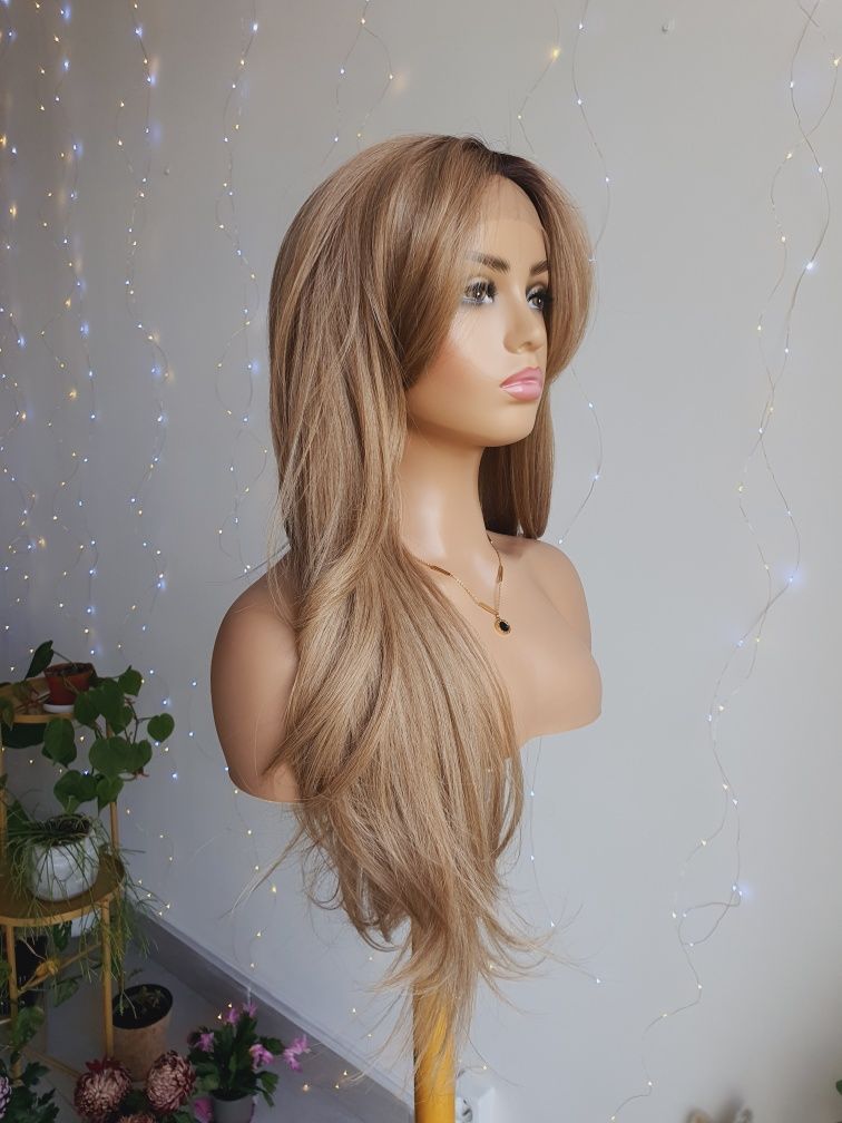 Długa peruka blond mix blond 3D odrost Kim carmel karmel