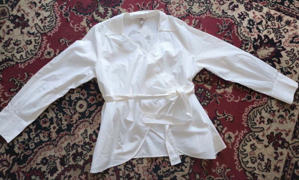 H&M biała nowa kopertowa bawelniana koszula bluzka L/XL