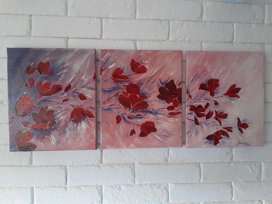 Obraz ręcznie malowany tryptyk 75x30 (3x25x30) zawerniksowany autorski